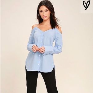 Lulus work from home light blue off the shoulder..